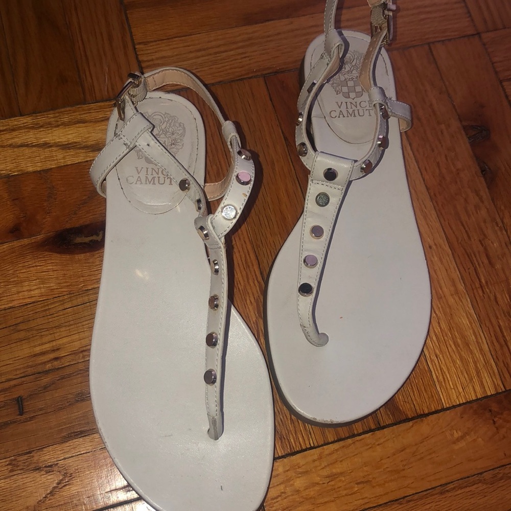 Vince Camuto white leather gold stud sandal